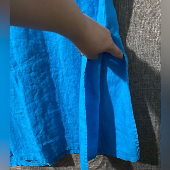 Vtg Bridgewater Studio sz 16W Short Sleeve V Neck Linen Maxi Dress Blue - Picture 8 of 9